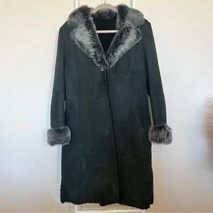 BGSD Women's Merino Shearling Long Coat with Toscana Fur Trim - Black M